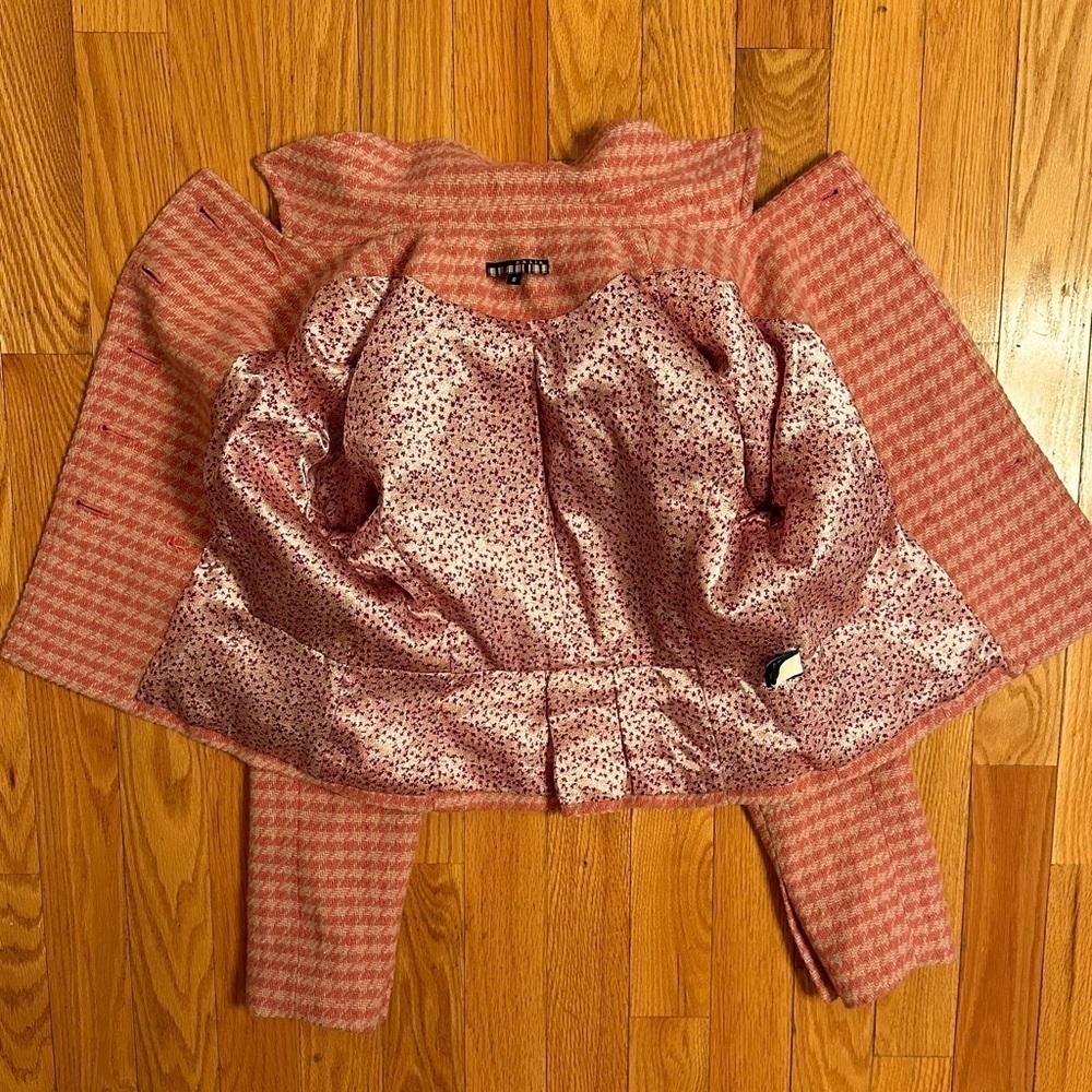 Dalia Womens Pink Cream Houndstooth Wool Blend Blazer Jacket Sz 8 - Picture 5 of 8